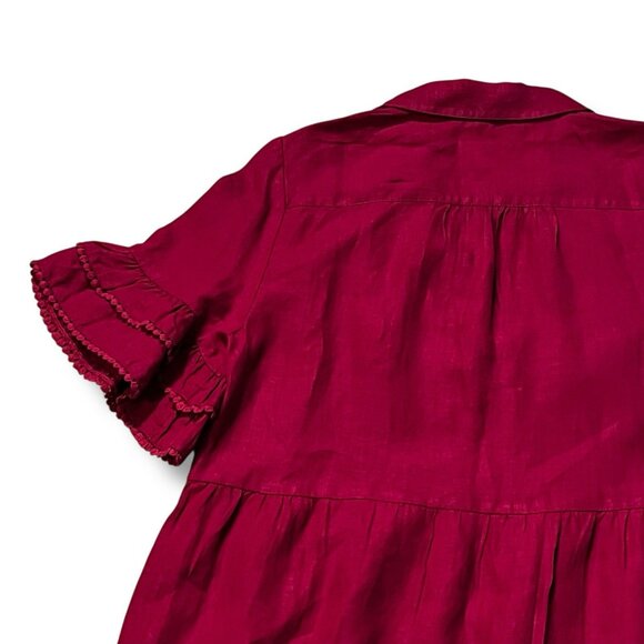 Chico's Linen Midi Dress Size 1 (8) Magenta Tiered Long Ruffle V Neck Pockets - Picture 10 of 11